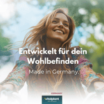 Frau auf dem Fahrrad, glücklich und entspannt, mit Fokus auf Luna Balance für dein Wohlbefinden.