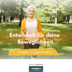 Frau mit Gehstock in Park, entwickelt für deine Beweglichkeit, Made in Germany, Vitalplant Produkte