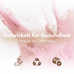 Entwickelt für Gesundheit, Made in Germany, zeigt nachhaltige Produktphilosophie und hohe Qualitätsstandards.