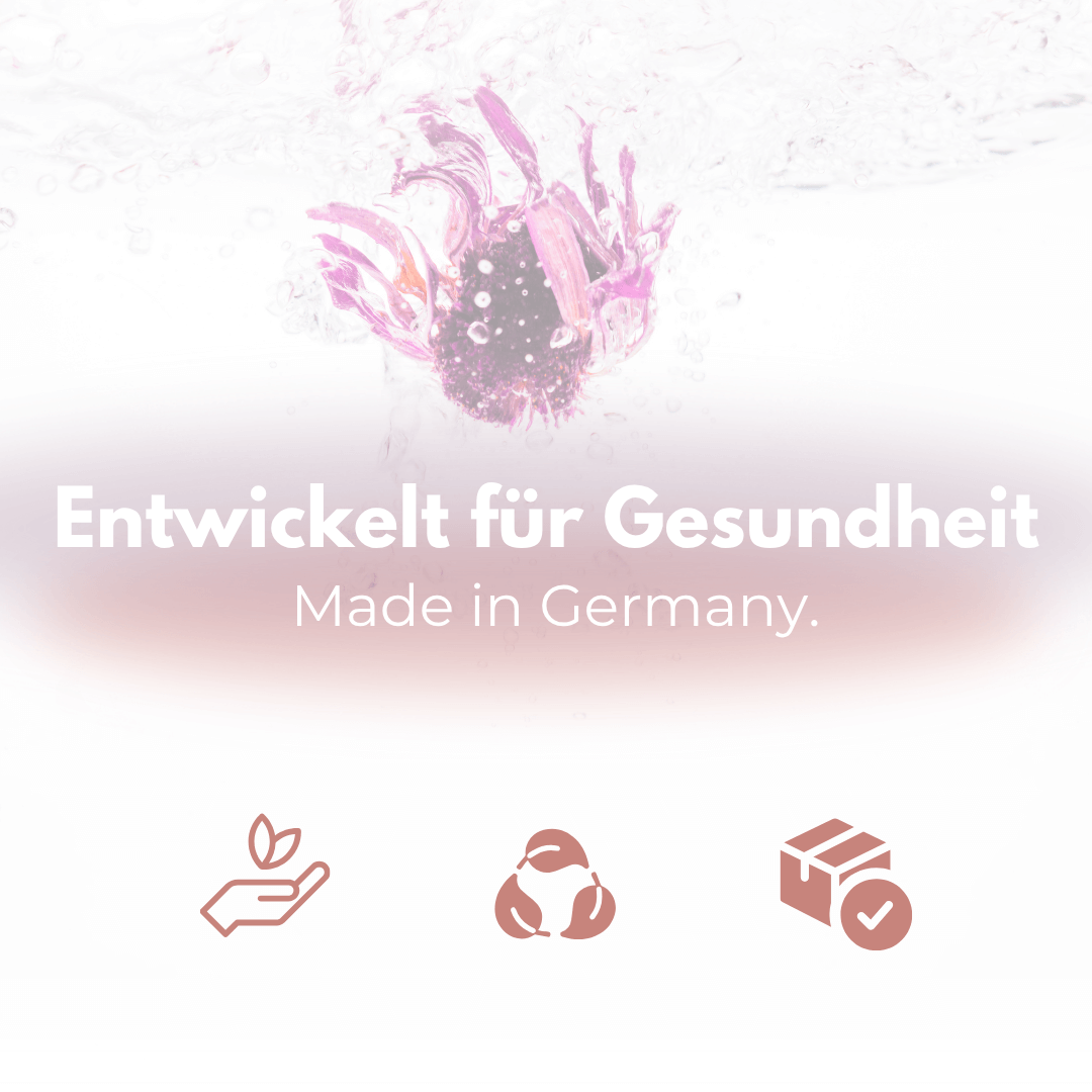 Entwickelt für Gesundheit: Symbolische Darstellung der Qualität und Herkunft von Produkten, Made in Germany.