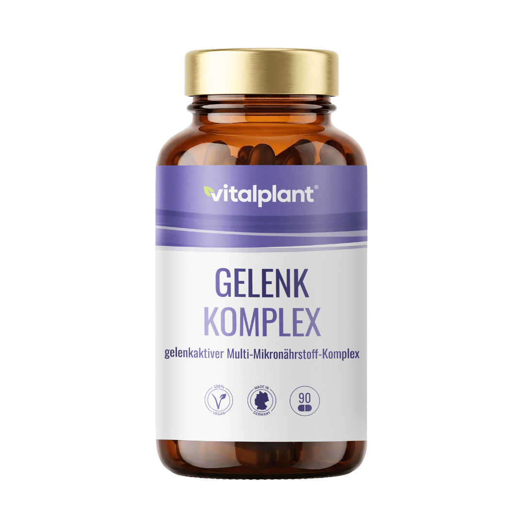 Joint Complex by vitalplant with 90 joint-active micronutrients in a brown glass container.