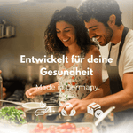 Zwei Personen kochen zusammen in der Küche, entwickelt für deine Gesundheit, Made in Germany.