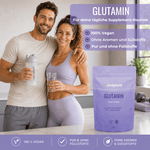 Glutamin Pulver von Vitalplant, 100% vegan, ohne Aromen und Süßstoffe, pur und ohne Füllstoffe.