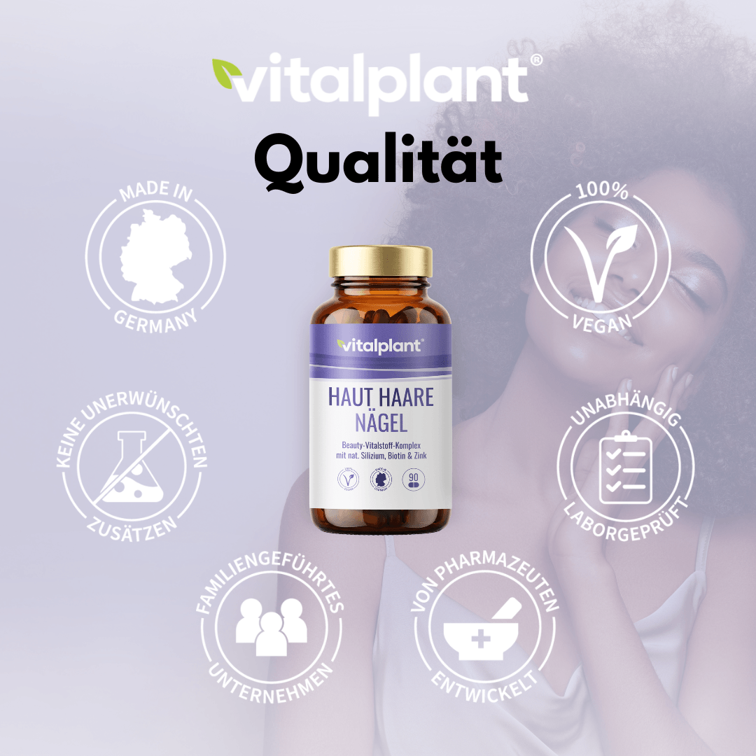 Haut Haare Nägel Kapseln von Vitalplant für natürliche Schönheit und gesunde Haut, Haare und Nägel.