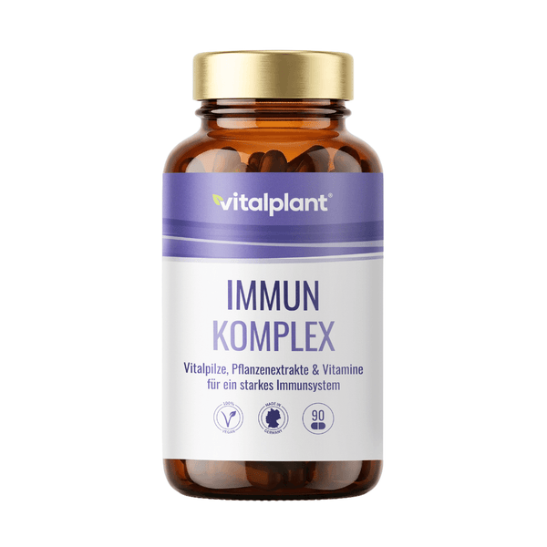 Immun Komplex Kapseln von vitalplant für ein starkes Immunsystem mit Pflanzenextrakten und Vitaminen.