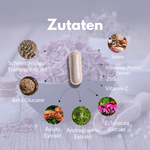 Immun Komplex Kapseln mit Zutaten wie Selen, Zink und Vitamin C für starke Abwehrkräfte.
