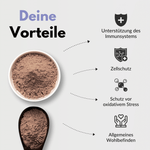Immun Komplex Kapseln Vorteile: Unterstützung des Immunsystems, Zellschutz, Schutz vor oxidativem Stress, allgemeines Wohlbefinden.