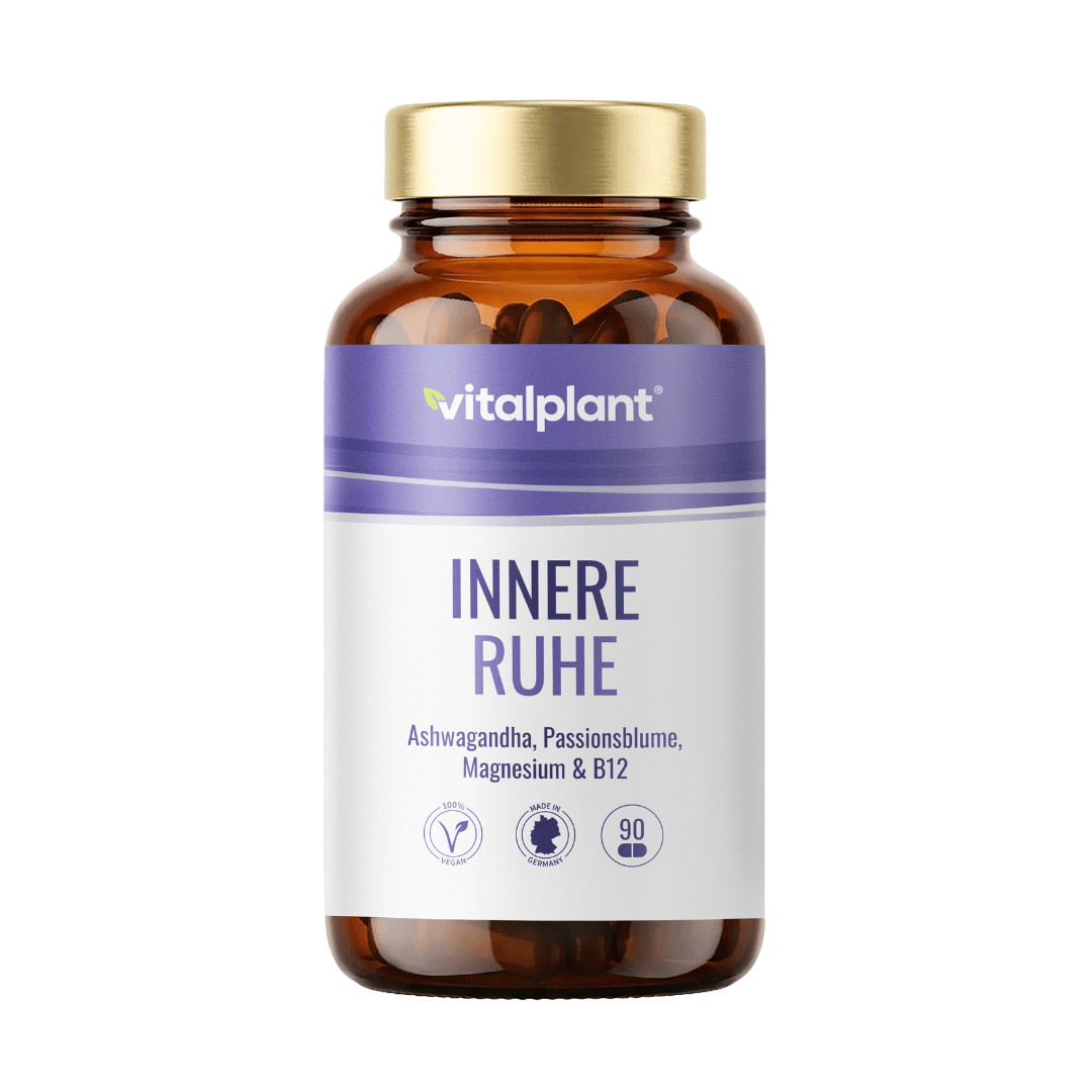 Innere Calm Capsules by Vitalplant, made with ashwagandha, passionflower, magnesium and B12.