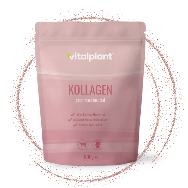 Produktverpackung von Kollagen, reines Kollagen Hydrolysat, 600g Tüte von vitalplant.