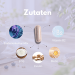 Kulturen Komplex Kapseln mit Bakterienkultur-Mix, FOS, Inulin, Vitamin B2 und Biotin für optimale Gesundheit.