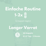 Kurkuma Kapseln: Einfache Routine mit 1-2 Kapseln täglich für 45 Tage bis 3 Monate Vorrat.