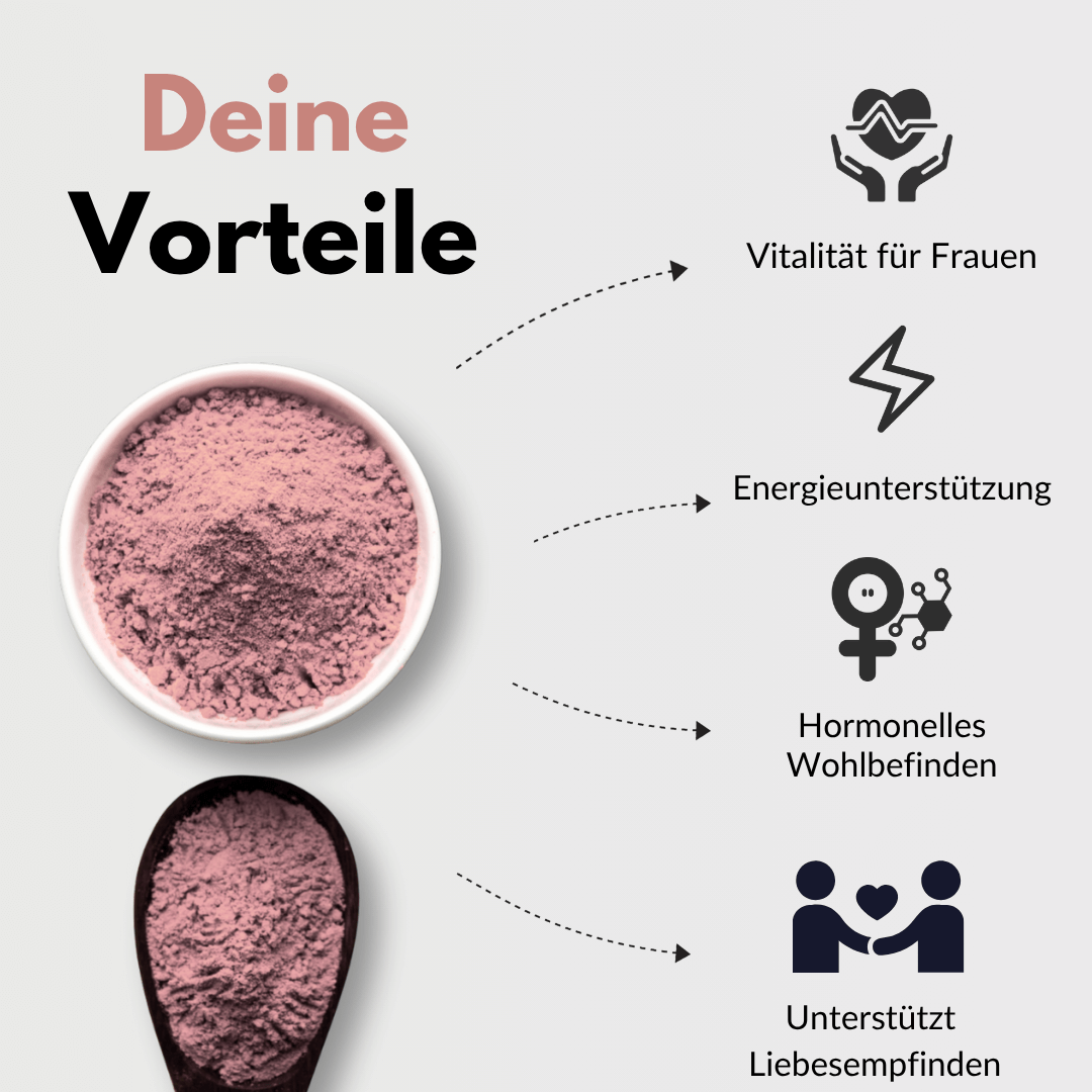 Libido Komplex für Frauen – Vorteile wie Vitalität, Energieunterstützung und hormonelles Wohlbefinden.