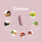 Libido Komplex für Frauen – Zutaten wie Shatavari, schwarzes Maca-Extrakt, Dong Quai, Safran, Damiana, Granatapfel.
