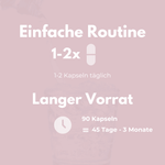 Luna Balance Kapseln: einfache Routine mit 1-2 Kapseln täglich für 45 Tage bis 3 Monate Vorrat.