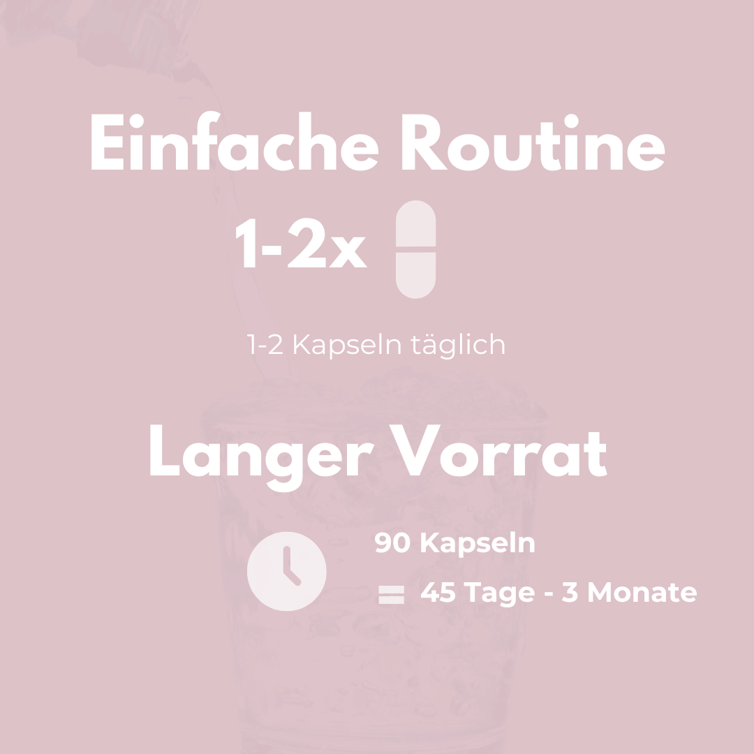 Luna Balance Kapseln: einfache Routine mit 1-2 Kapseln täglich für 45 Tage bis 3 Monate Vorrat.