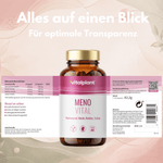 Meno Vital Kapseln von vitalplant mit Yamswurzel, Rotklee und Salbei für das Wohlbefinden der Frau.