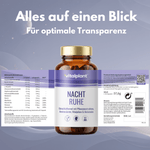 Nacht Ruhe Kapseln von vitalplant für entspannte Nächte und innere Ruhe, Zutatenübersicht auf dem Etikett.