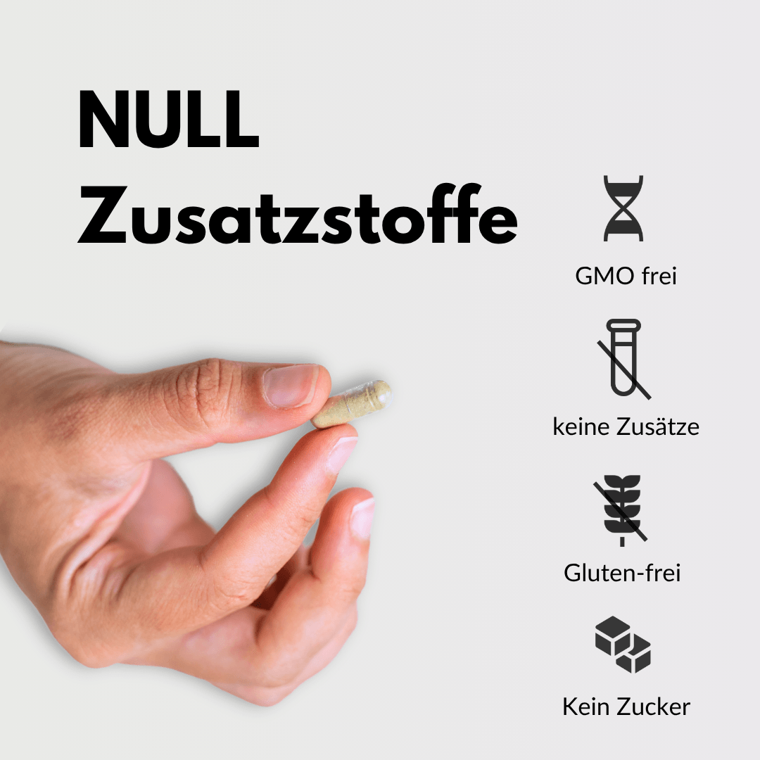 Männer Kapseln ohne Zusatzstoffe, glutenfrei und ohne Zucker für natürliche Vitalität.