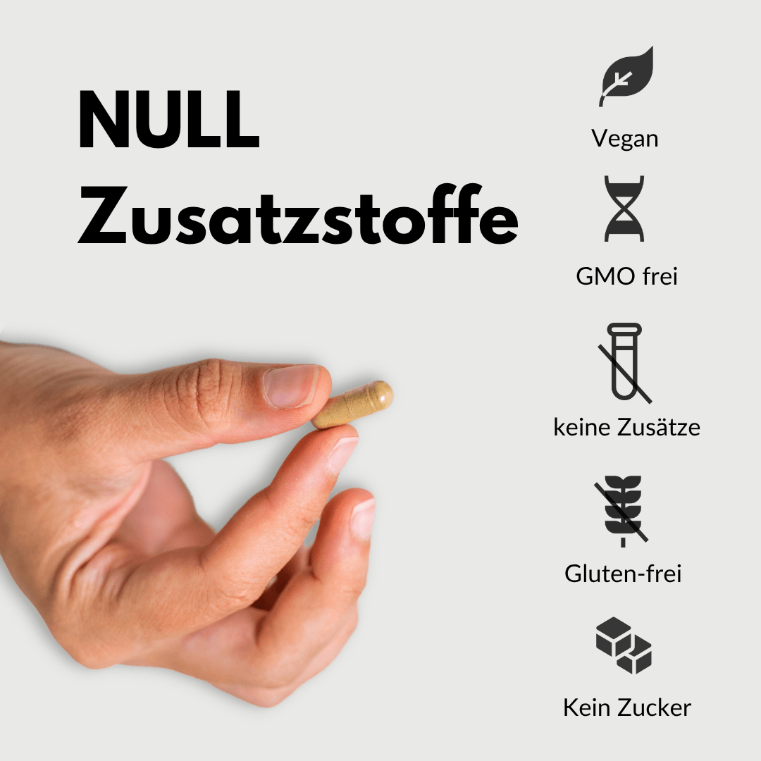 Selen Kapseln ohne Zusatzstoffe, vegan, glutenfrei, keine Zusätze, GMO-frei und kein Zucker.