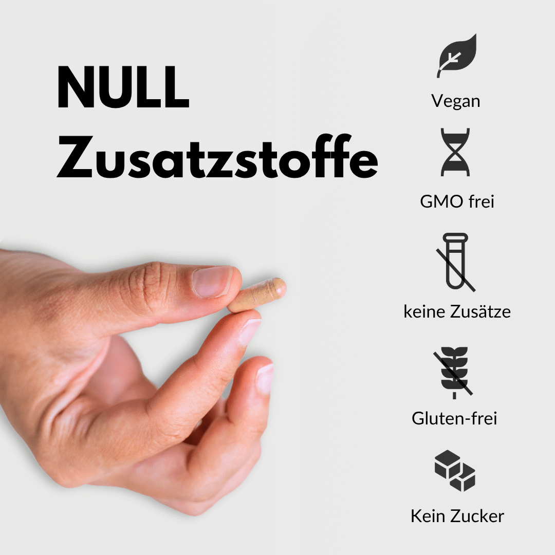 Immun Komplex Kapseln ohne Zusatzstoffe, vegan, GMO-frei, glutenfrei und ohne Zucker.