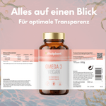 Omega 3 Vegan Kapseln von Vitalplant mit Nährwertinformationen und hochwertigen Zutaten.