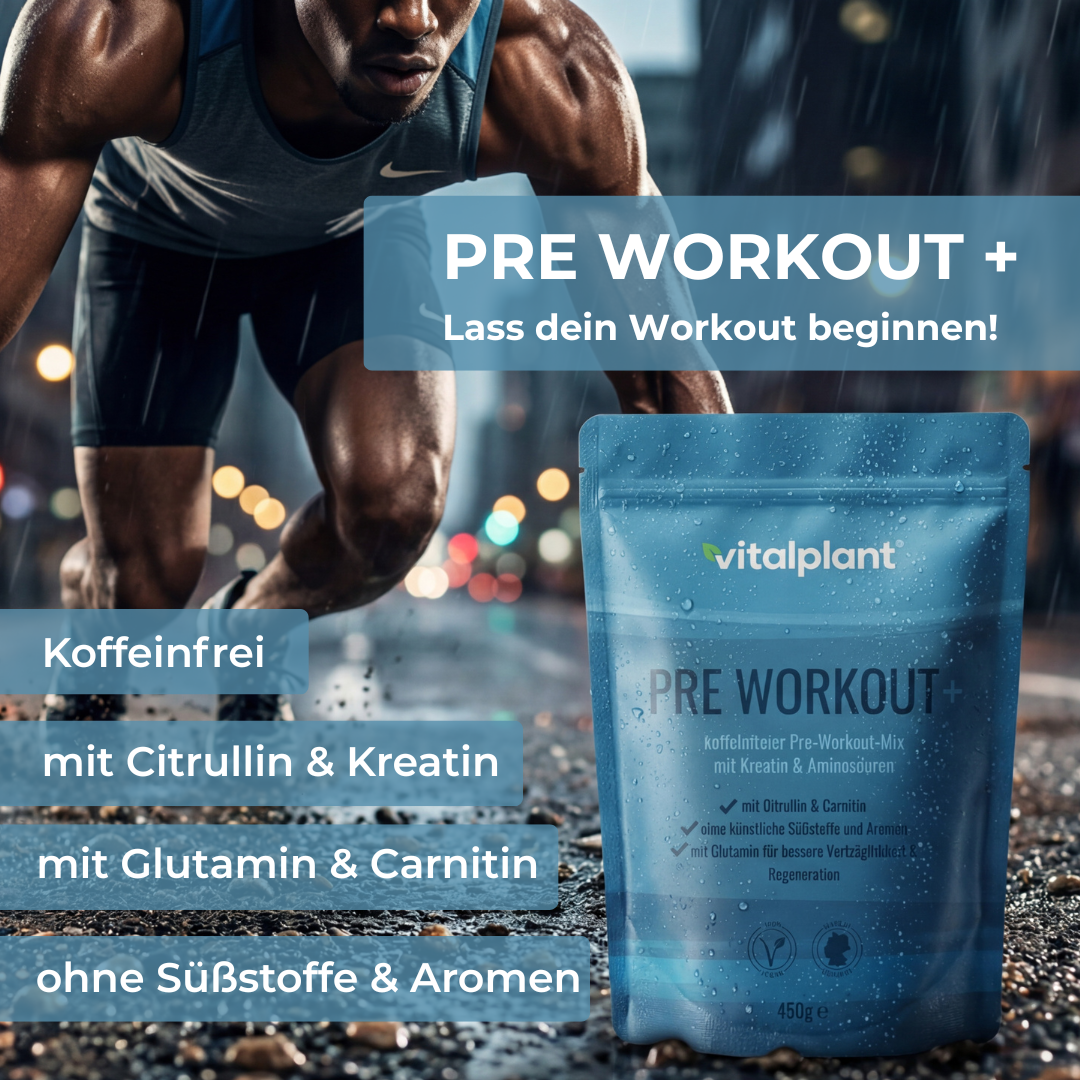 Pre Workout + – Premium Formel für intensives Training mit Kreatin, Citrullin und Aminosäuren.
