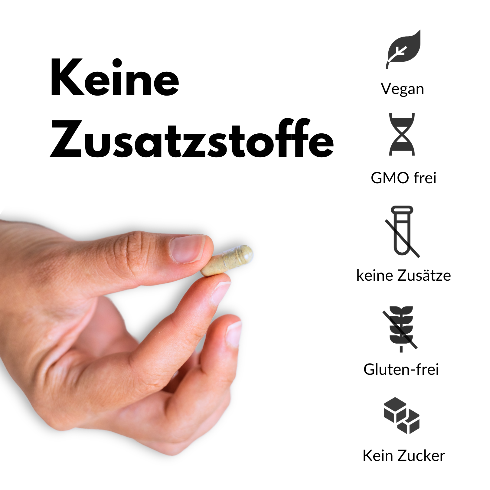 Hand hält Kapsel von Prosta Plant zur Unterstützung der Männergesundheit.