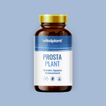 Prosta Plant Kapseln in einer braunen Flasche auf einem blauen Hintergrund zur Unterstützung der Männergesundheit.