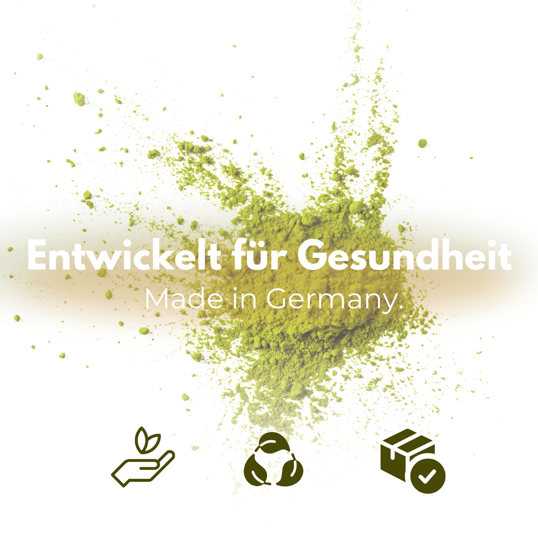 Salbei Kapseln entworfen für Gesundheit, hergestellt in Deutschland, mit Symbolen für Qualität und Nachhaltigkeit.