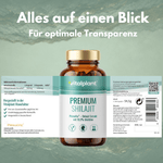 Shilajit capsules by Vitalplant with nutritional information and transparent label