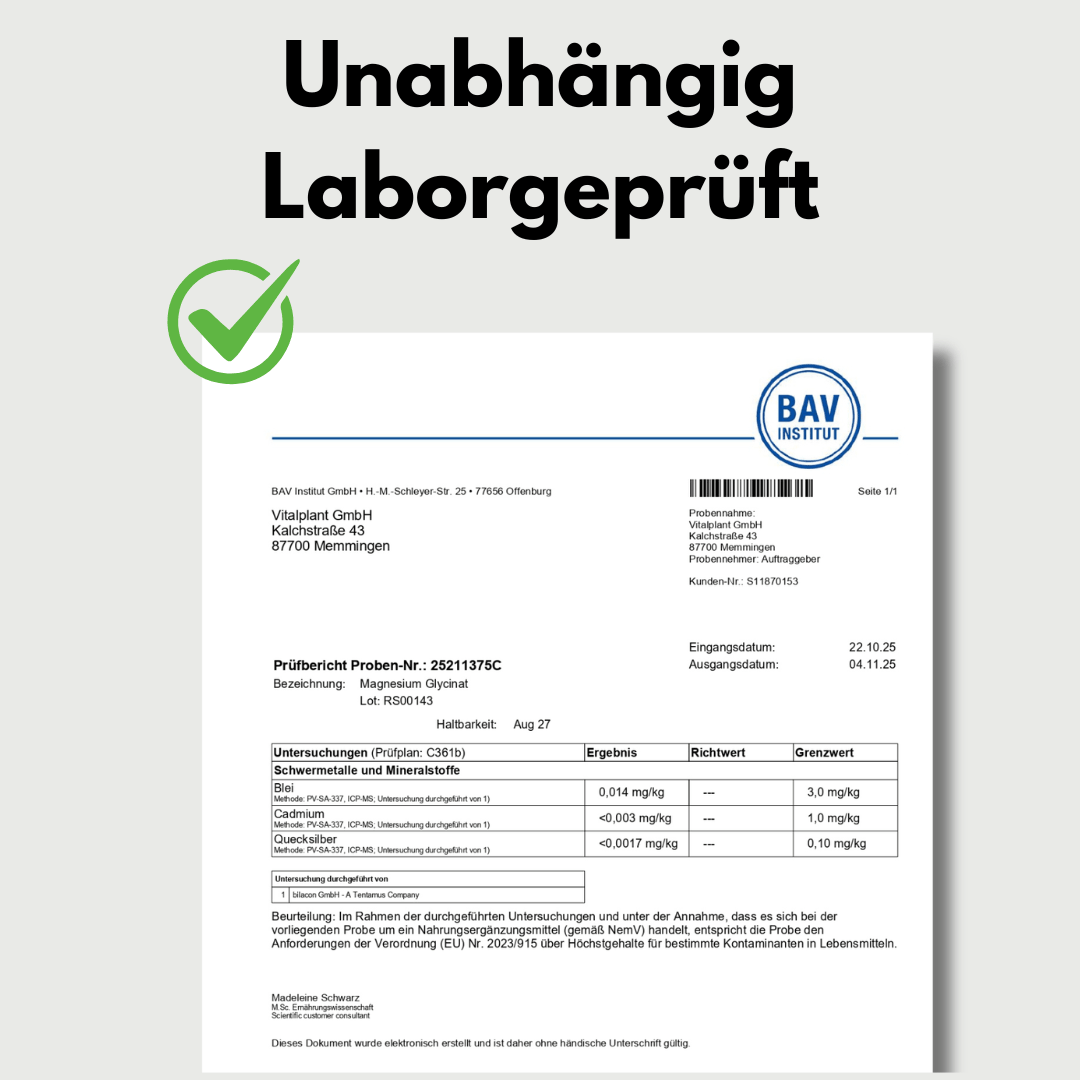 Magnesium Glycinat unabhängige Laborprüfungsergebnisse für höchste Qualität und Bioverfügbarkeit