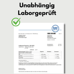 Laborgeprüfter Prüfbericht zu Vitamin B Komplex Aktiv mit Testergebnissen und Qualitätssiegel.
