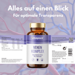 Venen Komplex Kapseln von Vitalplant für gesunde Blutgefäße und optimale Transparenz der Inhaltsstoffe.