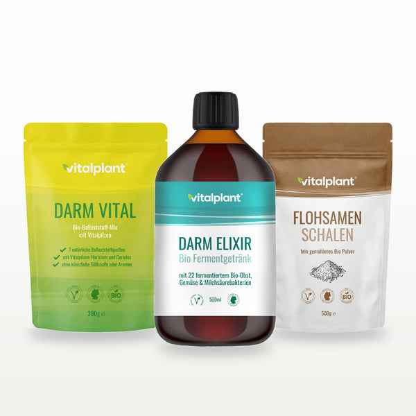 Vitalpaket Darm Vital mit Bio Darm Elixier, Bio Darm Vital Pulver und Bio Flohsamenschalen