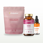 Vitalpaket Frauen Vital 50+ mit Meno Vital Kapseln, Kollagen Pulver und Vitamin D3 + K2 Tropfen