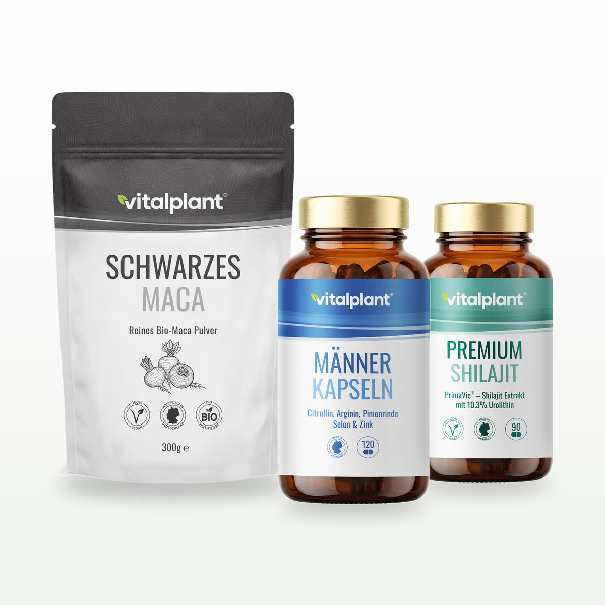 Vitalpaket Männer Vital 30+ mit Männer Kapseln, Bio Schwarzes Maca Pulver und Shilajit Kapseln