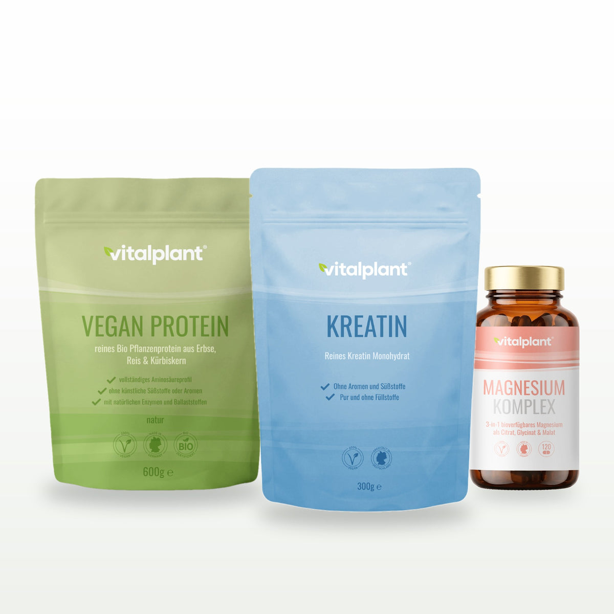 Vitalpaket Sport Vital mit Kreatin Pulver, Bio Vegan Protein Pulver und Magnesium Komplex Kapseln