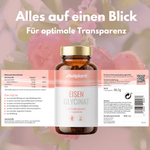 Eisen Glycinat Kapseln mit Eisenbisglycinat, Lactoferrin und Vitamin C von Vitalplant auf einen Blick.