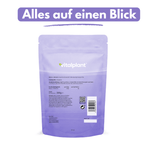 Glutamin Pulver von Vitalplant im Verpackungsdesign mit Inhaltsstoffen und Nährwertangaben