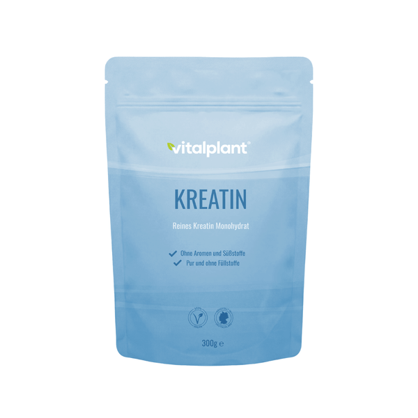 Creatine powder from Vitalplant in powder form, pure creatine monohydrate with no fillers.