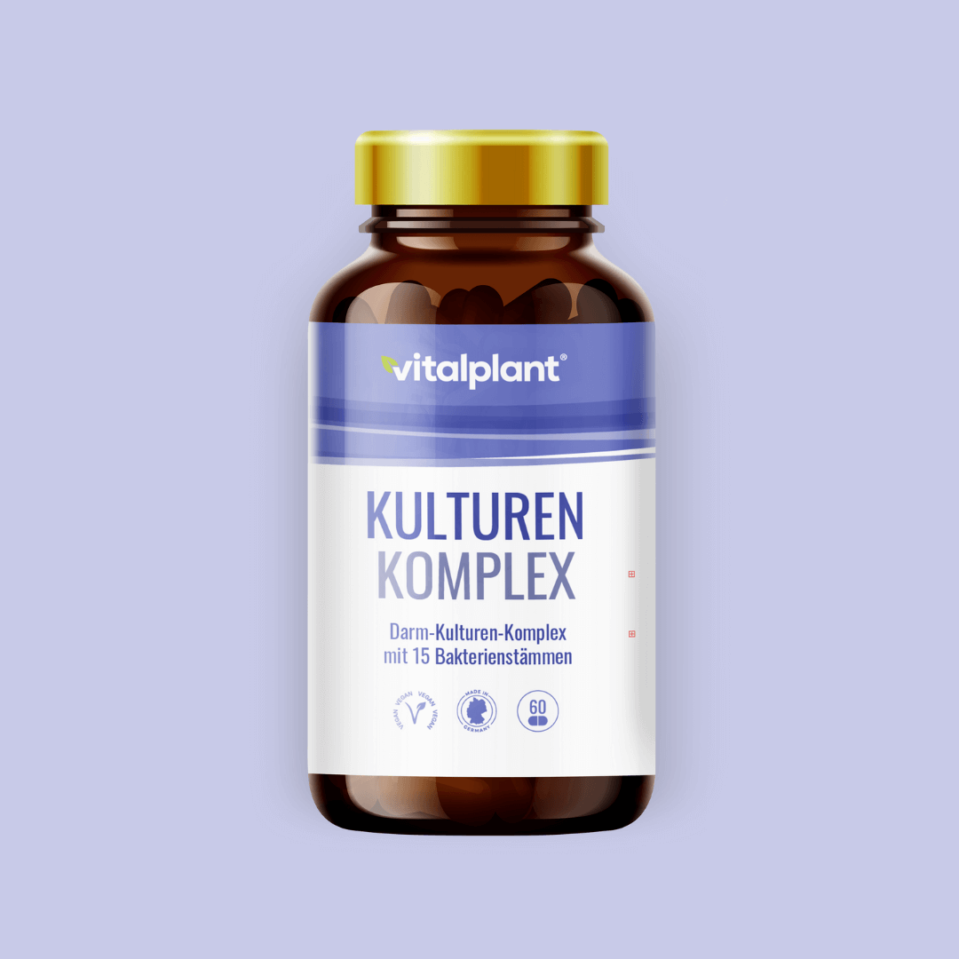Kulturen Komplex Kapseln von Vitalplant für optimale Darmgesundheit mit 15 Bakterienstämmen.