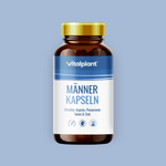Vitalplant Männer Kapseln in braunem Flakon, enthält Citrullin, Arginin, Pinienrinde, Selen und Zink.