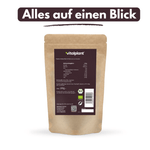 Bio Kakao Nibs von Vitalplant - Verpackung mit Nährwertangaben auf einen Blick