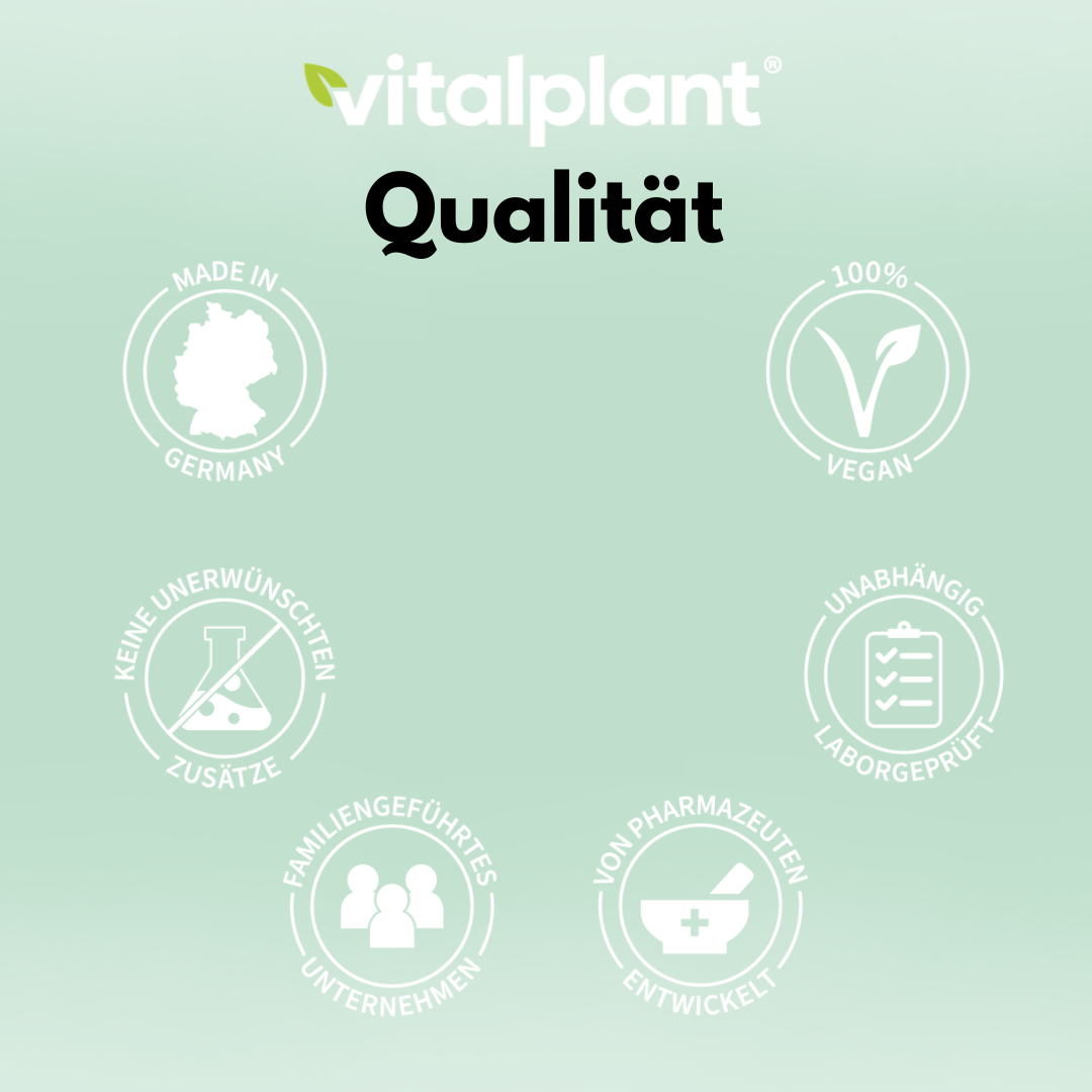 Vitalplant Qualität: Made in Germany, 100 % vegan, unabhängig laborgeprüft, keine unerwünschten Zusätze