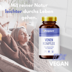 Venen Komplex Kapseln von Vitalplant, unterstützt die Venengesundheit mit natürlichen Inhaltsstoffen, 100% vegan.