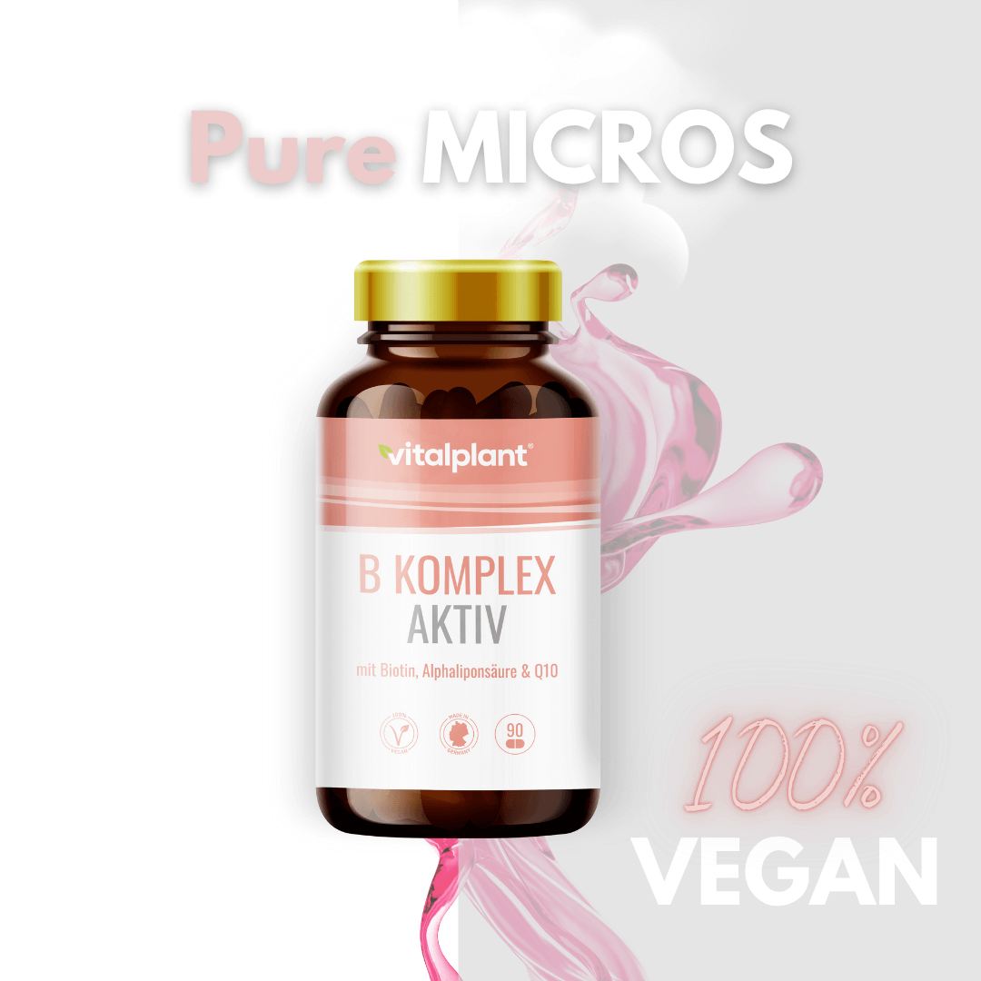 Vitalplant Vitamin B Komplex Aktiv Kapseln, 100% vegan, für umfassende Vitalität und Gesundheit