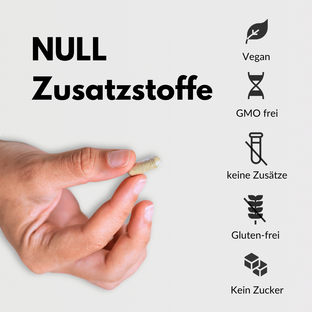 Vitamin D3+ Kapseln ohne Zusatzstoffe, vegan, GMO frei, glutenfrei und zuckerfrei.