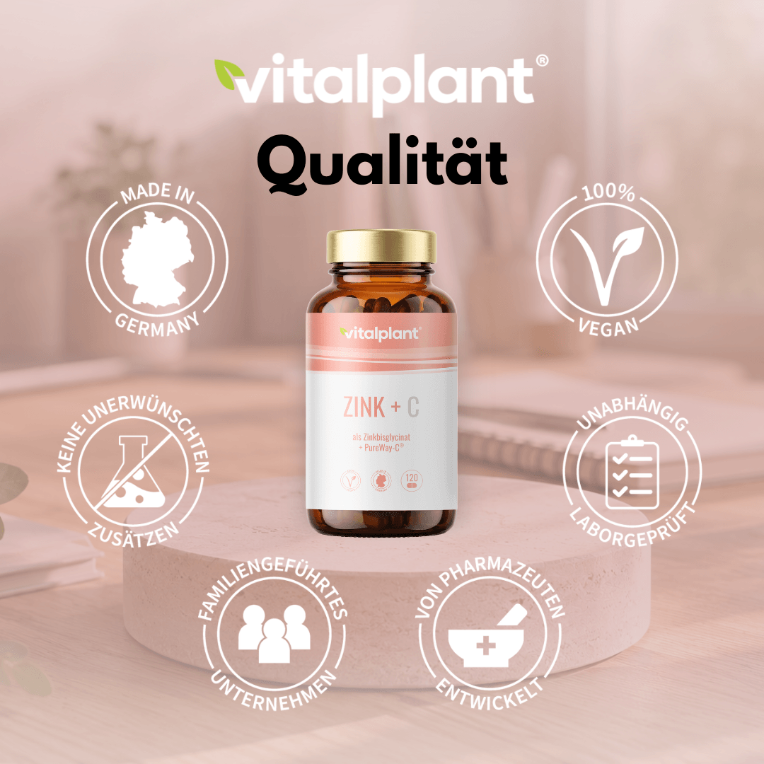 Zink 25 Kapseln von Vitalplant mit hoher Bioverfügbarkeit und Qualität in veganer Form.