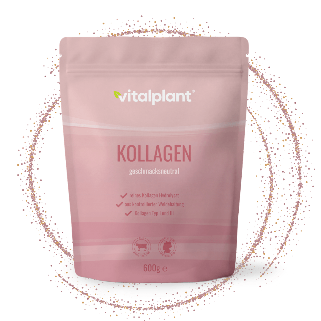 Produktverpackung von Kollagen, reines Kollagen Hydrolysat, 600g Tüte von vitalplant.