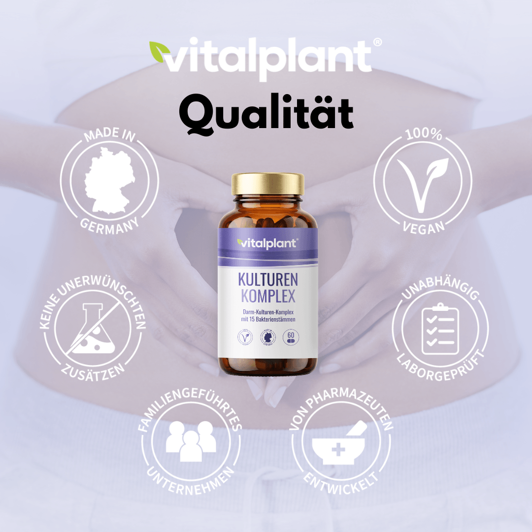 Kulturen Komplex Kapseln von vitalplant für optimale Darmgesundheit und Immununterstützung.